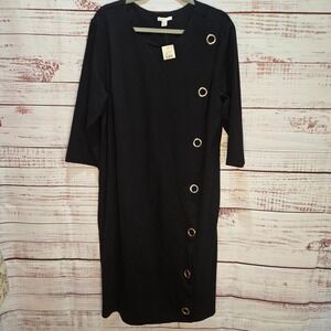 Est 1946 Women's Plus 18/20W NEW Black Gold Grommet Sheath Dress 3/4‎ Sleeve